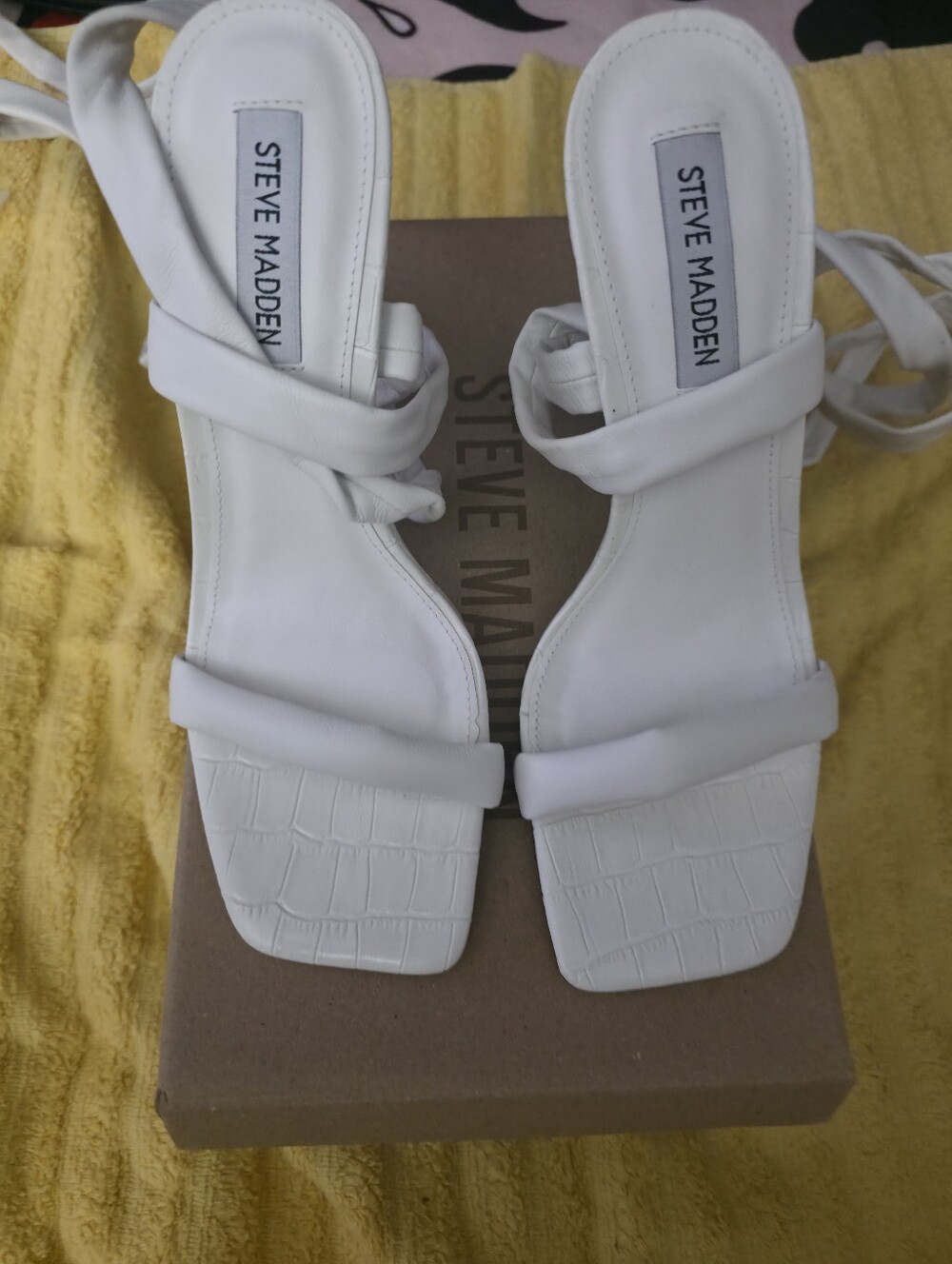 Steve Madden White Strappy Square-Toe Lace-Up Sandals